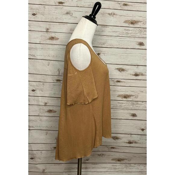 Free People tan lagenlook boho Bittersweet linen-blend cold shoulder top Size XS - Picture 2 of 4